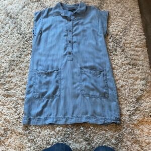 Banana Republic Womens M Blue Chambray Sleeveless Shirt Dress Mini Pockets